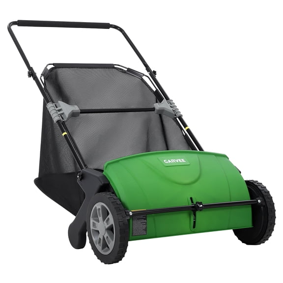 Push Lawn Sweeper, 21" Leaf & Grass Collector, Heavy Duty Thickened Steel Manual Leaf Sweeper with Large Capacity 3.5 cu. ft Mesh Collection Hopper Bag & 2 Spinning Brushes