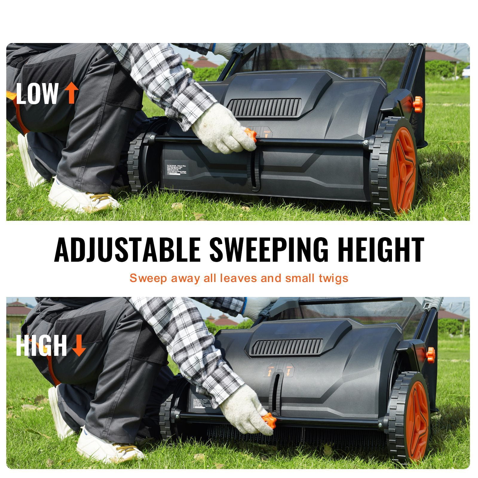 Push Lawn Sweeper, 21in Leaf & Grass Collector, Strong Plastic Wheels & Heavy Duty Thickened Steel Durable to Use with Large Capacity 3.5 cu. ft. Mesh Collection Hopper Bag, 2 Spinning Brushes