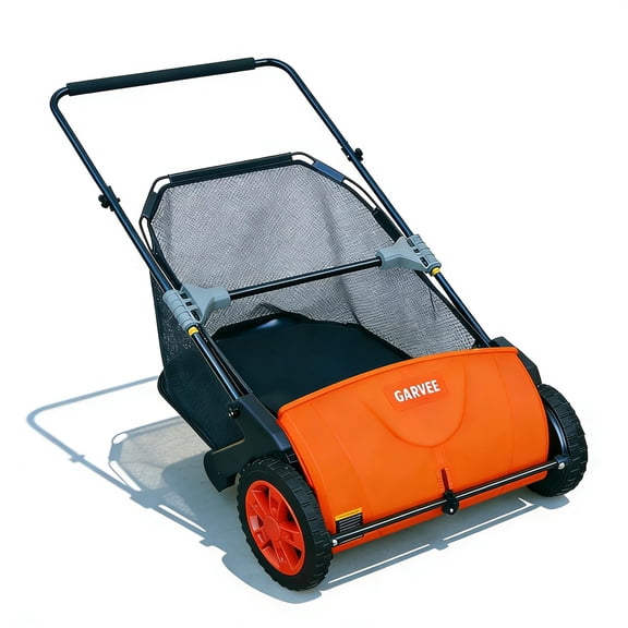 Push Lawn Sweeper, 21inch Leaf & Grass Collector, Heavy Duty Thickened Steel Durable Manual Leaf Sweeper to Use with Large Capacity 3.5 Cu. ft. Mesh Collection Hopper Bag, 2 Spinning Brushes