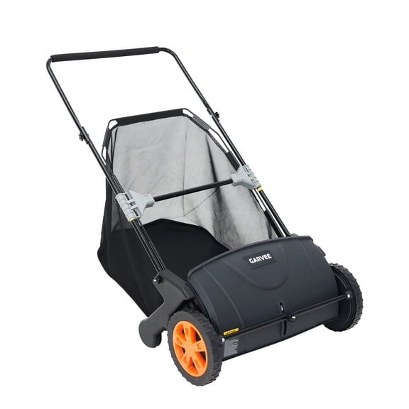 Push Lawn Sweeper, 21inch Leaf & Grass Collector, Heavy Duty Thickened Steel Durable Manual Leaf Sweeper to Use with Large Capacity 3.5 Cu. ft. Mesh Collection Hopper Bag, 2 Spinning Brushes