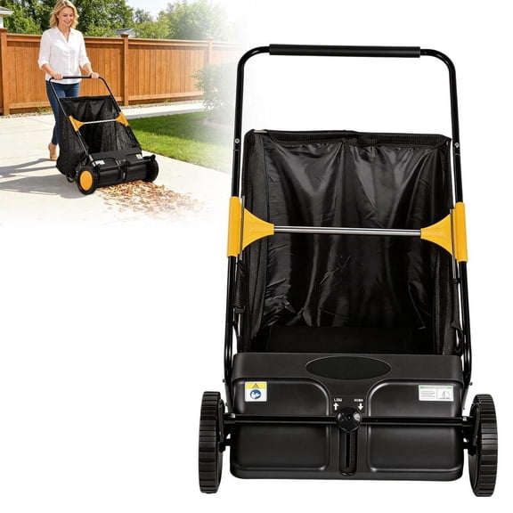 Push Lawn Sweeper, 21inch Leaf & Grass Collector, Heavy Duty Thickened Steel Durable to Use with Mesh Collection Hopper Bag