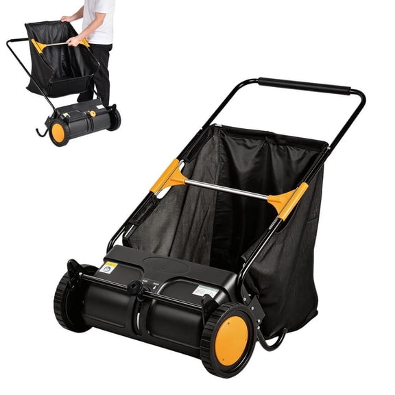Push Lawn Sweeper, 21inch Leaf & Grass Collector, Heavy Duty Thickened Steel Durable to Use with Mesh Collection Hopper Bag