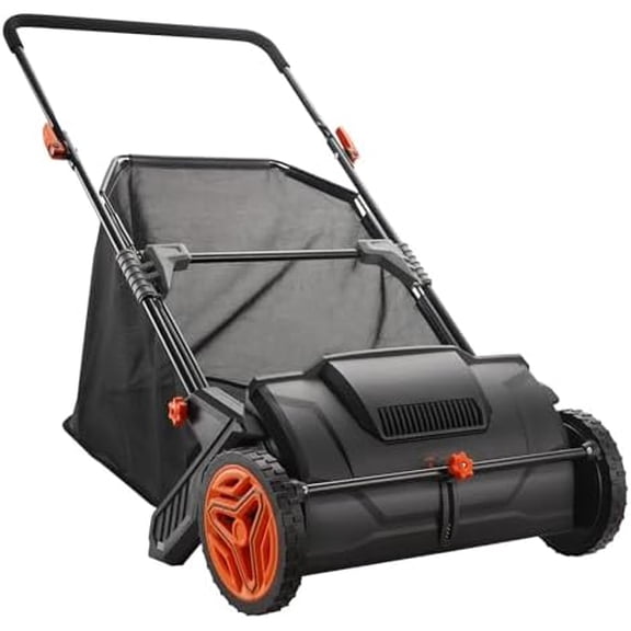 Push Lawn Sweeper,21inch Leaf & Grass Collector,Strong Rubber Wheels & Heavy Duty Thickened Steel Durable to Use with Large Capacity 3.5 cu. ft. Mesh Collection Hopper Bag,2 Spinning Brushes