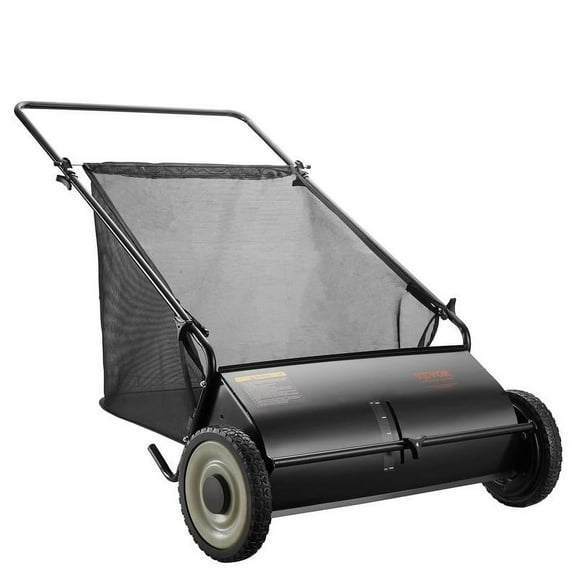 26-Inch Push Lawn Sweeper, Leaf and Grass Collector with Heavy-Duty Steel Construction and Rubber Wheels
