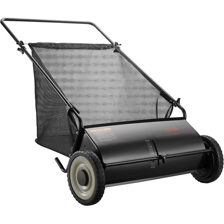 Push Lawn Sweeper, 26 Inch Leaf & Grass Collector, Strong Rubber Wheels & Heavy Duty Thickened Steel Durable to Use with Large Capacity 7 ft³ Mesh Collection Bag, 4 Spinning Brushes
