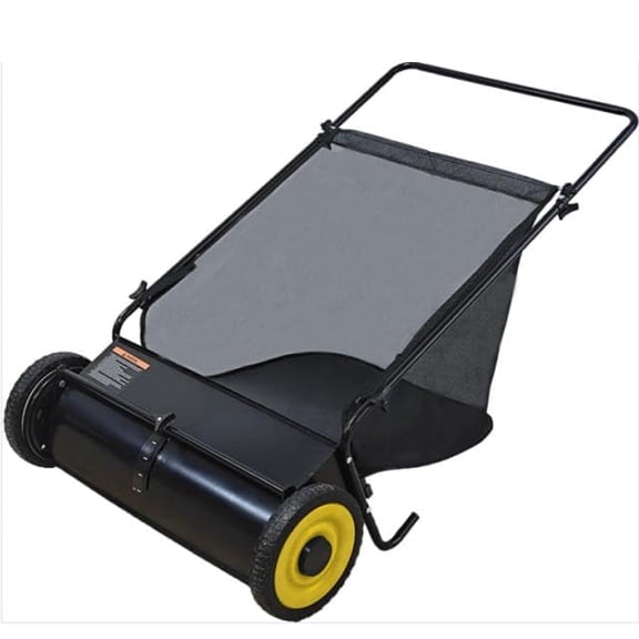 Push Lawn Sweeper, 26-Inch Width, 7 Cu. Ft. Hopper Capacity, 4 Spinning Brushes, Adjustable Height, Durable Steel Frame with Rubber Wheels, Ideal for Leaves and Grass