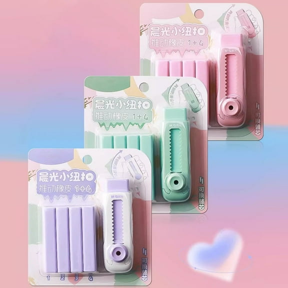 Push Mechanism Roller Eraser | Traceless, Low Debris, Clean Erasing | Flexible Direction Control | Long-Lasting Material | 1 Eraser + 4 Refills | No Marks | Pencil & Colored Pencil