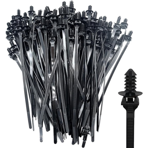 Push Mount Cable Zip Ties 8.3 Inch, Automotive with Pin Heavy Duty Wire Harness Clips (100 Pack)