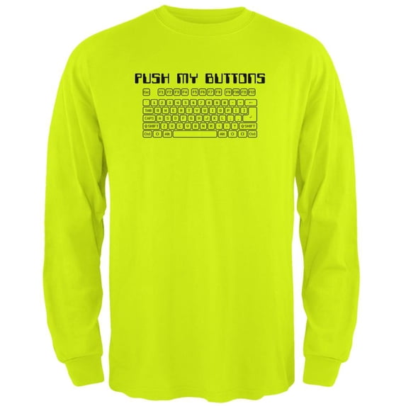 Push My Buttons Mens Long Sleeve T Shirt Safety Green LG
