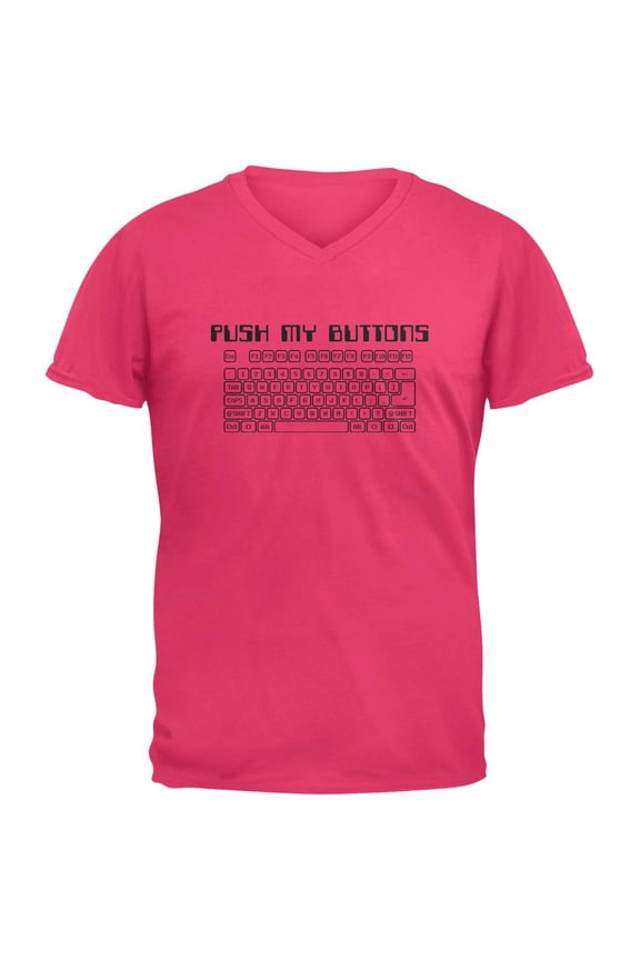 Push My Buttons Mens V-Neck T Shirt Hot Pink LG
