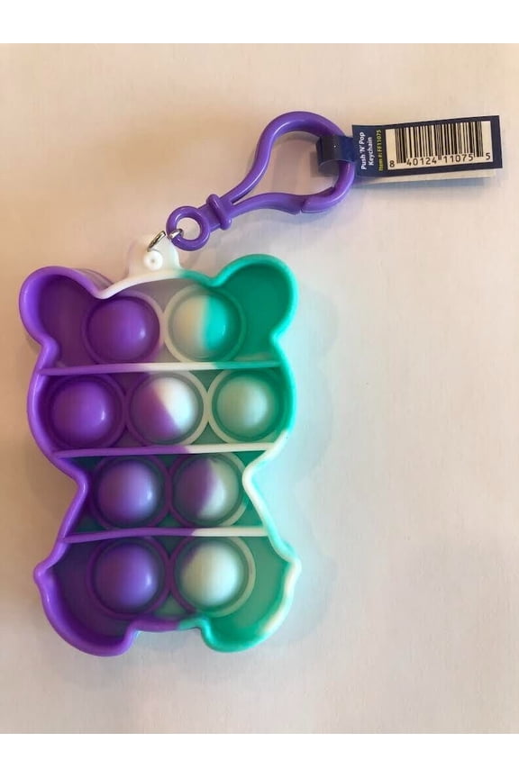 Push N Pop Bubble Popper Fidget Toy, Stress Reducing Keychain, Green/Purple Color, Pack of 1