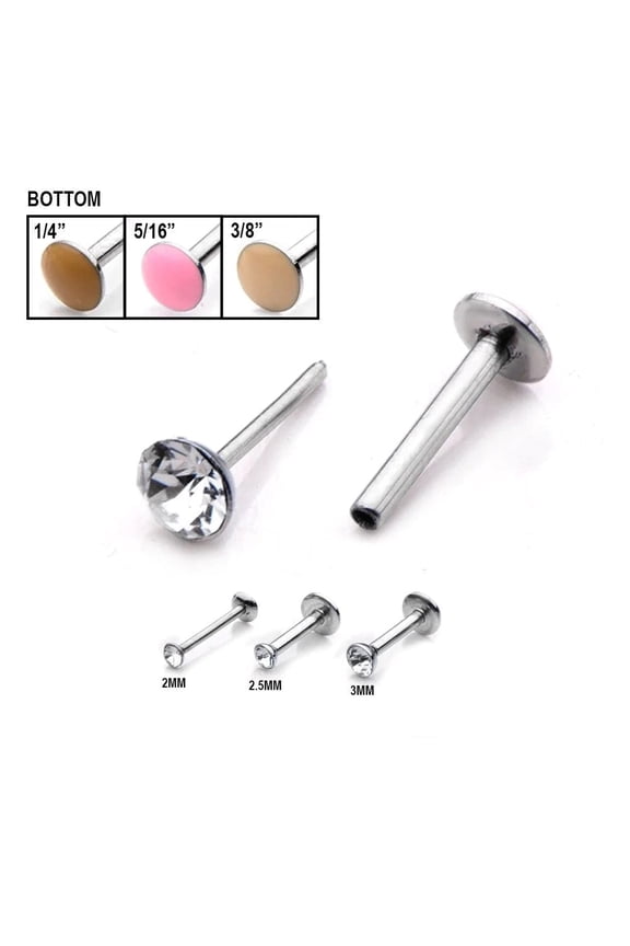 Push Pin Labret Threadless Studs Lip, Nose, Assorted Ear Piercing 16G