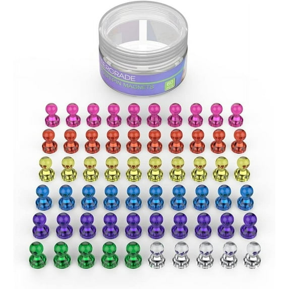 Push Pin Magnets, Tiergrade 60 Pack 7 Assorted Color Strong Magnets, Use at Kitchen Office Home and School Classroom Magnets, Magnets for Ref
