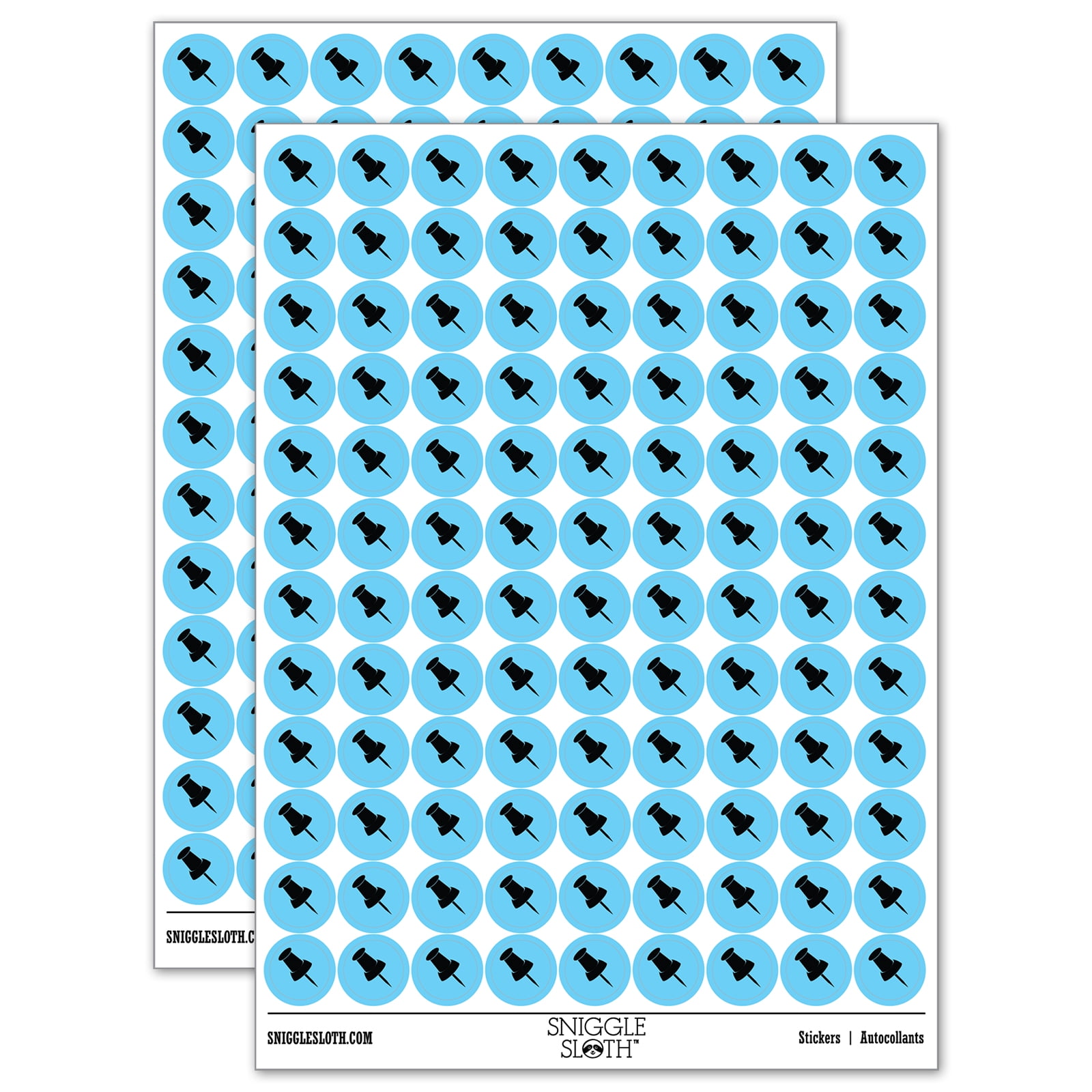 Push Pin Thumbtack 200+ Round Stickers - Light Blue - Matte Finish - 0. ...