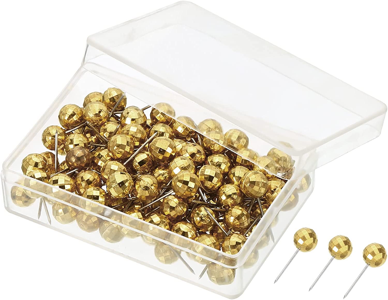 Push Pins, 100 Pack Round Head Map Tacks Thumb Steel Point for Office Cork Board, Golden