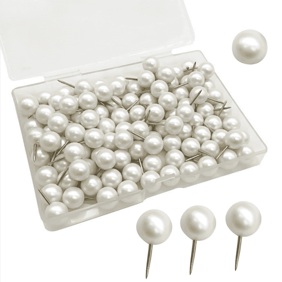 Push Pins,Pearl White Decorative Push Pins,100 Count Thumb Tacks for Decorative Wall,Thumbtacks for Bulletin Board Corkboard Map Calendar Photo Home Office