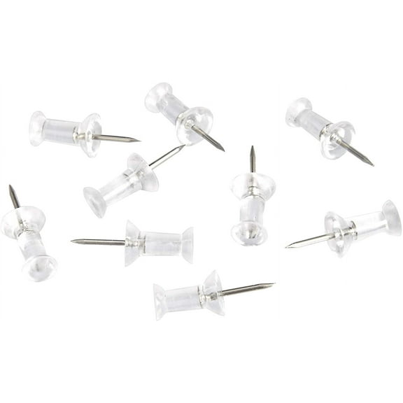 Push Pins Tacks, Clear Plastic Head, Steel Point, 100-Pack
