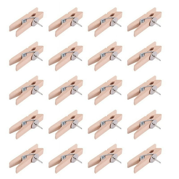 Push Pins with Wooden Clips Pushpins Tacks Thumbtacks, Paper Clips with Pins for Cork Boards Notes Photos Wall and Craft for Offices Home Schools Use Natural Color 20pcs