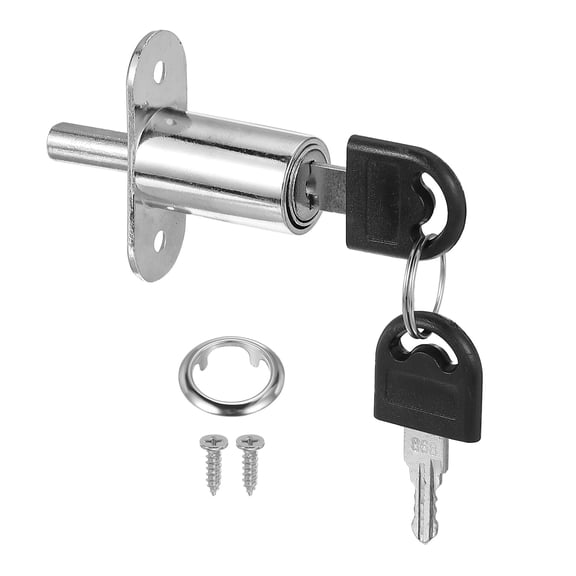 Push Plunger Lock with Keys & Screws & Locking Rings for Window Barn Drawer Cabinet Garage 1-1/4"