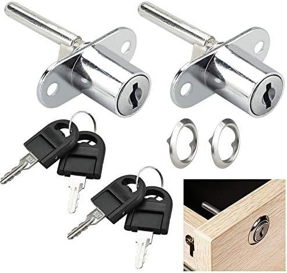 Push Plunger Sliding Door Lock, Keyed Different Cylinder Lock Ensures Easy Installation And Increased Security For Your Wooden Or Metal Cabinet Doors, 2Pcs
