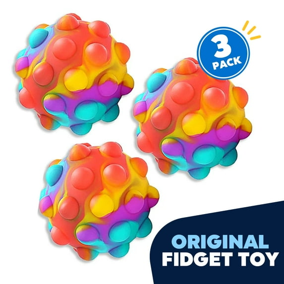 Push Pop Bubble Balls - 3 Pack of Rainbow Colors Sensory Fidget Toy, Silicone Stress Reliever Toy, Squeeze Sensory Toy, Christmas Gift for Adult Kids - Xmas Best Stocking Stuffers