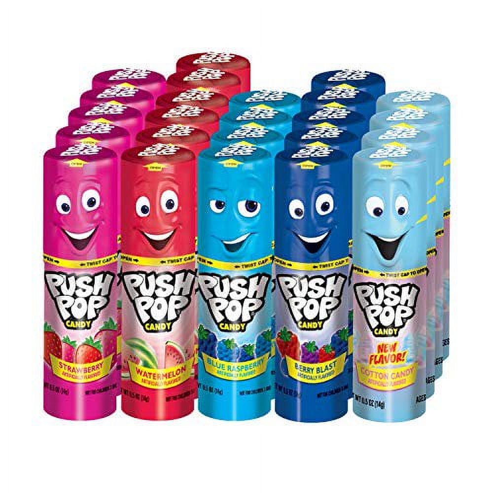 Push Pop Candy Assortment in Bulk 24 Pack - Blue Raspberry, Watermelon,  Strawberry, Cotton Candy Mystery Flavors