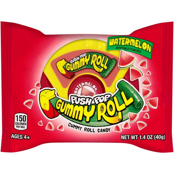 Push Pop Gummy Roll Candy, Assorted Flavors, Regular Size, 1.4oz, (Pack of 4)