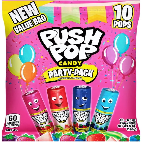 Push Pop Individually Wrapped Lollipop Variety Party Pack 10 Count Suckers in Fun Candy for Parties and Celebrations, Assorted Flavors, 5 Oz