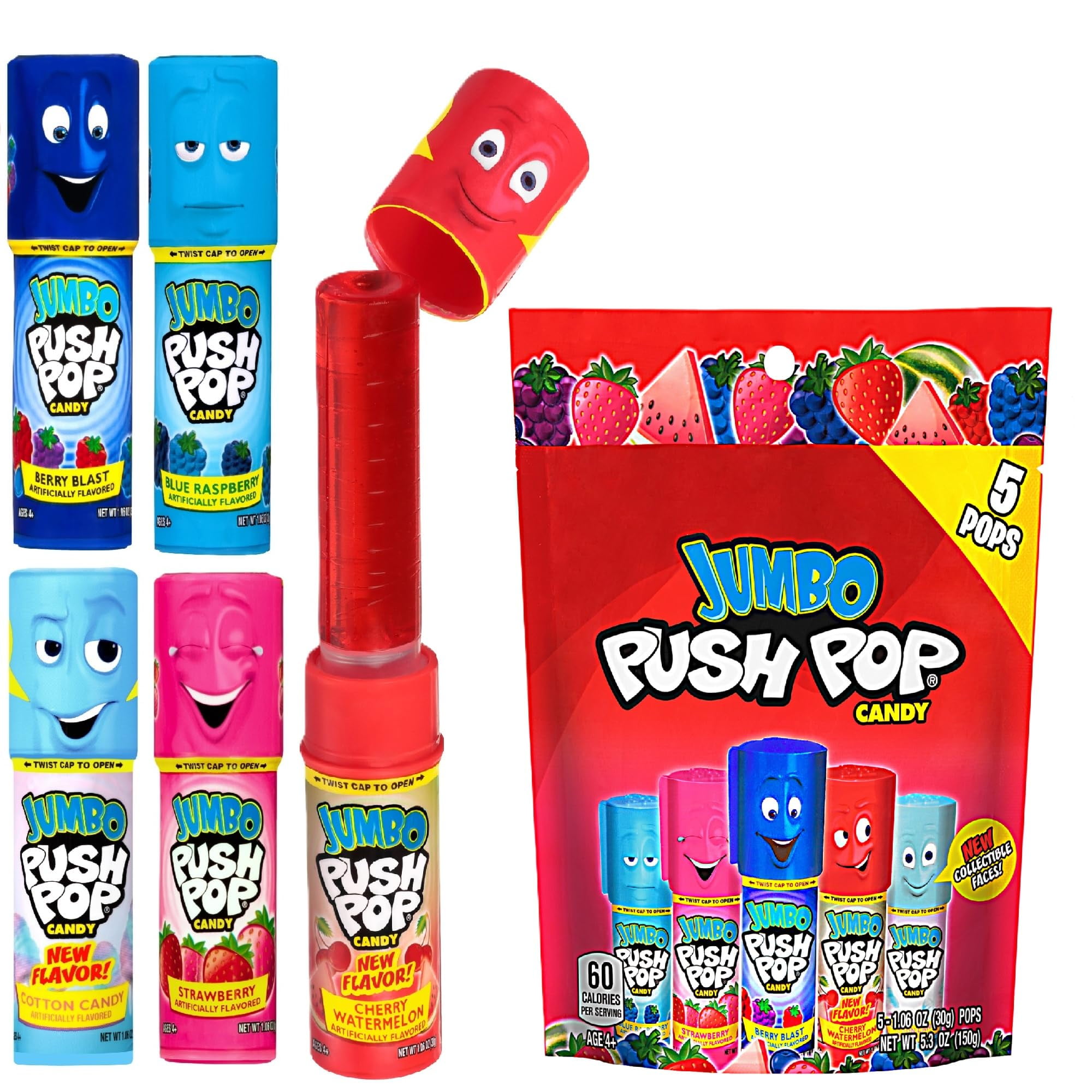 Push Pop Jumbo Lollipop MFF30 Candy Assortment - Strawberry, Blue ...