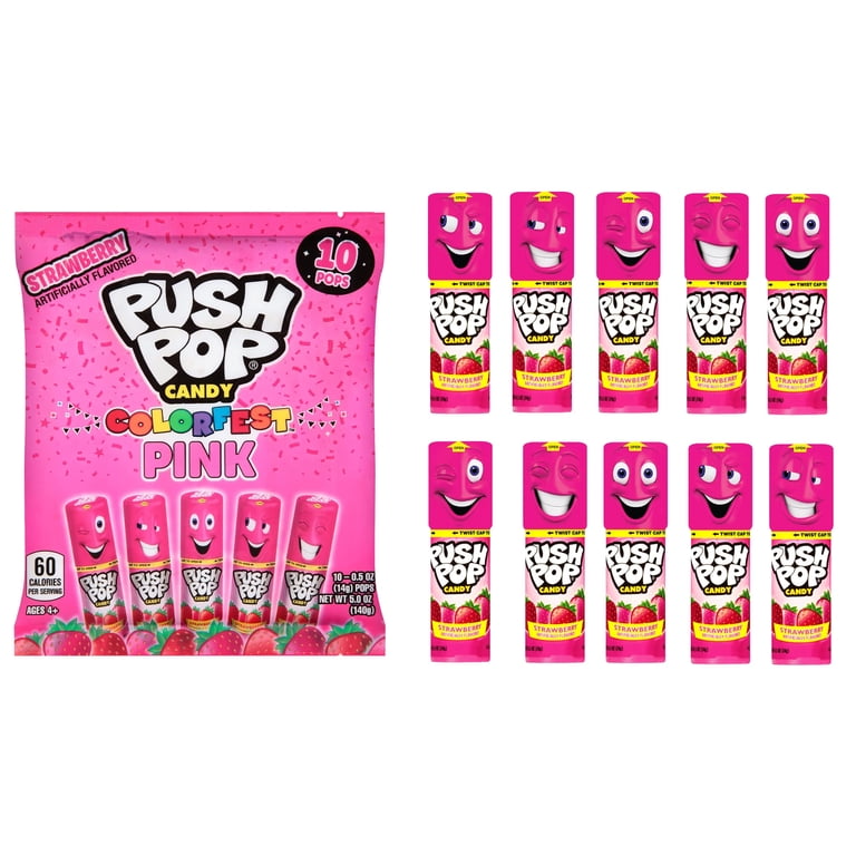 Push Pop, Lollipop, Pink Strawberry, 10 Count, Individually