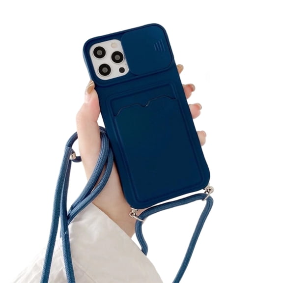 Push Pull Camera Cover Silicone Case For Phone 15 Pro With Builtin Card Slot And Adjustable Crossbody Strap