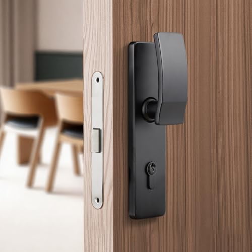 Push Pull Door Handle Set, Matte Black Interior Door Handle with Lever, Zinc Alloy Silent Door Lock for Bedroom, Modern Door Hardware, Reversible for Left & Right Wooden Doors$$Tools & Hardware Other