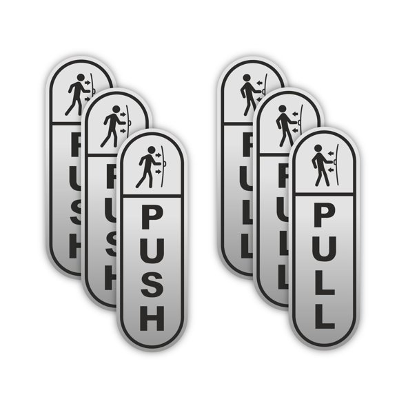 Push Pull Stickers Pack of 6 (3 Push, 3 Pull) Durable Vinyl Door Sign Stickers Waterproof, Strong Adhesive