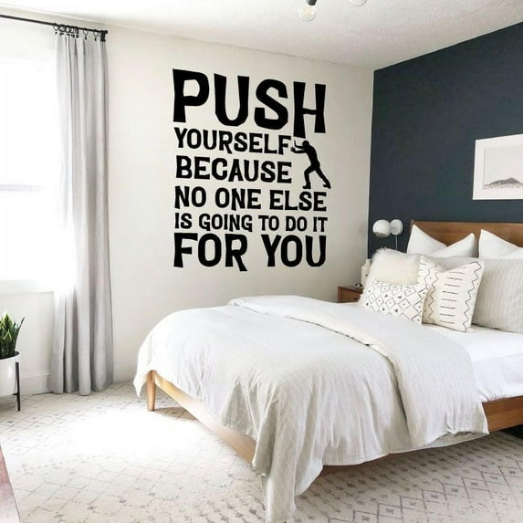 Push Yourself Quote Fitness Workout Work Out Success Motivation Quotes Wall Decals Healthy Lifestyle for Girls Boys Gym Home Sports Room Decor Vinyl Wall Art Stickers Decoration Size (30x27 inch)