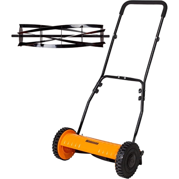 Push Reel Lawn Mower, 14-Inch 5-Blade Cordless Manual Walk-Behind Steel Mower with 4-Position Cutting Height Adjustment & Sponge Grip