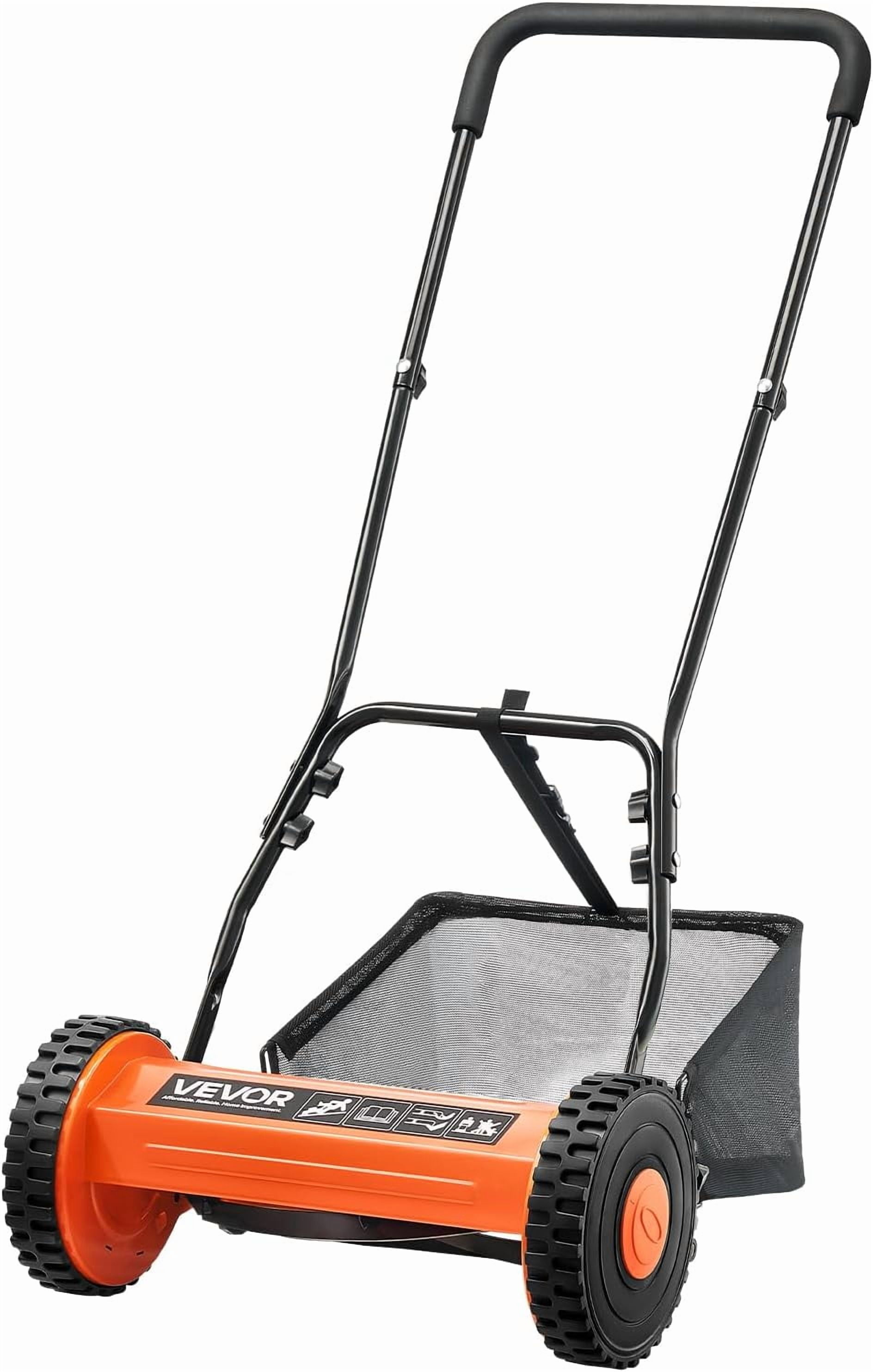 Push Reel Lawn Mower 14 inch, 5 Blades Manual Push Mower No Motor, 0.6-1.75 in Adjustable Cutting Height, Walk-Behind Lawn Mowers with Grass Catcher Bag for Green Lawns, Driveways, Courtyards