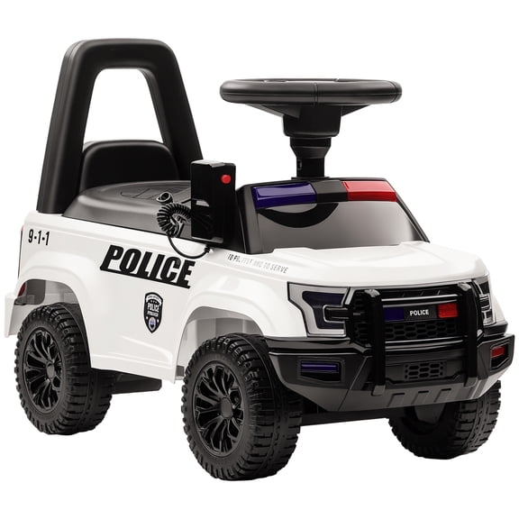 Push Ride-On Police Car with Working PA System & Horn, Foot-to-Floor Sliding Car, Under-Seat Storage, for 18-60 Months, White