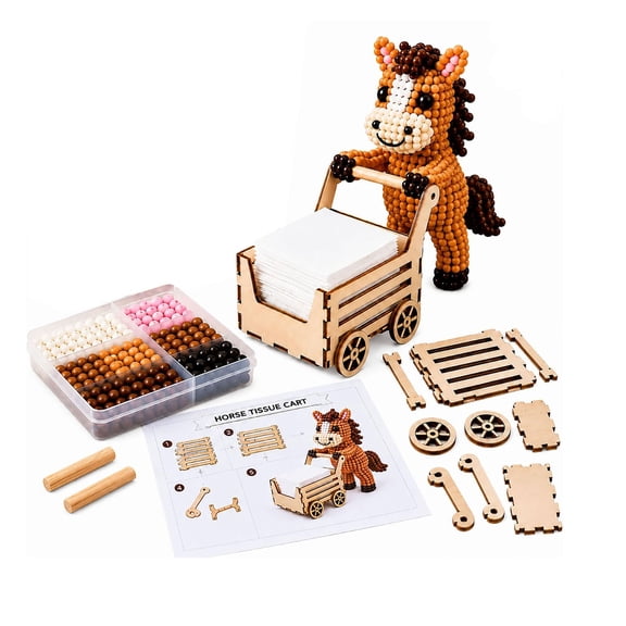 Push & Roll Farm Animal Bead Tissue Cart DIY Kit, 3D Handmade Beaded Tissue Holder, Creative Arts Crafts Set with Instructions, Gift for Adult Craft Lovers