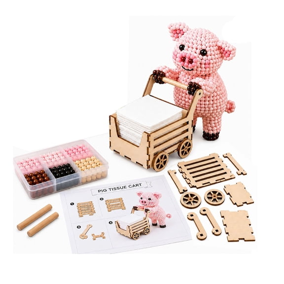 Push & Roll Farm Animal DIY Bead Tissue Cart Kit, Handmade 3D Beaded DIY Kit, Cute Animal Tissue Holder DIY Set,Creative Arts & Crafts Gift for Handicraft Enthusiast Adults Instructions(D)