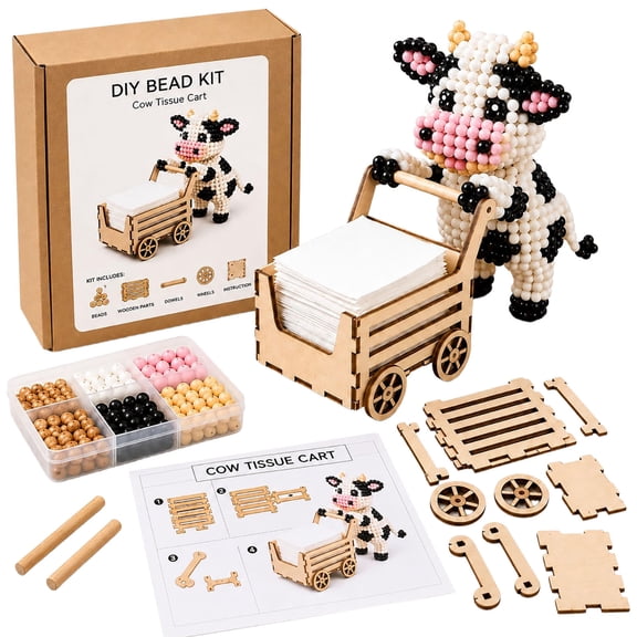 Push Roll Farm DIY Bead Tissue Kit Handmade Craft with Wooden Cart for Home Decor Gift