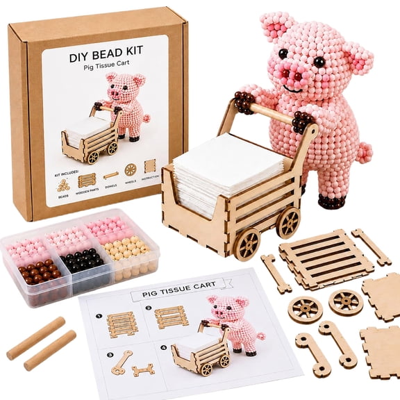 Push Roll Farm DIY Bead Tissue Kit Handmade Craft with Wooden Cart for Home Decor Gift