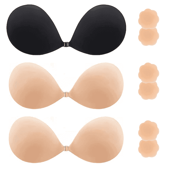 Push up Sticky Bra 3 Pack, Backless Bra, Reusable Adhesive Bra, Strapless Bras for Women, Backless Strapless Bra for Backless Dress Top, Adhesive Invisible Lift Up Bras with Nipple Covers C Cup