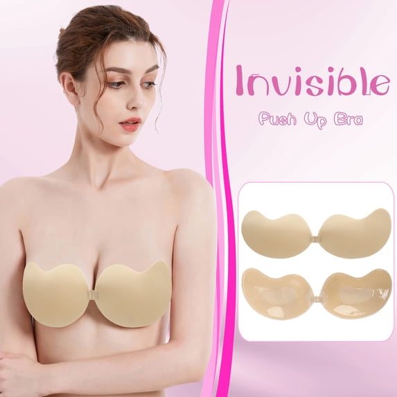 Push Up Strapless Self Bra Air Holes Backless Sticky Bras Padded Push up Lingerie Clothes Clip Push up for Lingerie Swim Cap Women Cover All for Woman Stick Bra Lifter Bra Strapless Lingerie Tape for