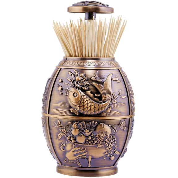 Push Style Retro Metal Automatic Toothpick Holder, House Warming Gifts, Retractable Toothpicks Case Can Box Organizer Storage Container, for Home Restaurant Caf Club Bar Hotel ( Red Bronze )