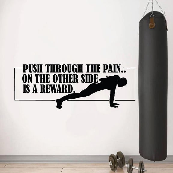 Push Through The Pain On The Other Side Is A Reward - Exercise Workout Quote Motivation Woman Silhouette Vinyl Wall Art Sticker Decal Home Gym Workout Area Fitness Sticker Decoration Size (4x10 inch)