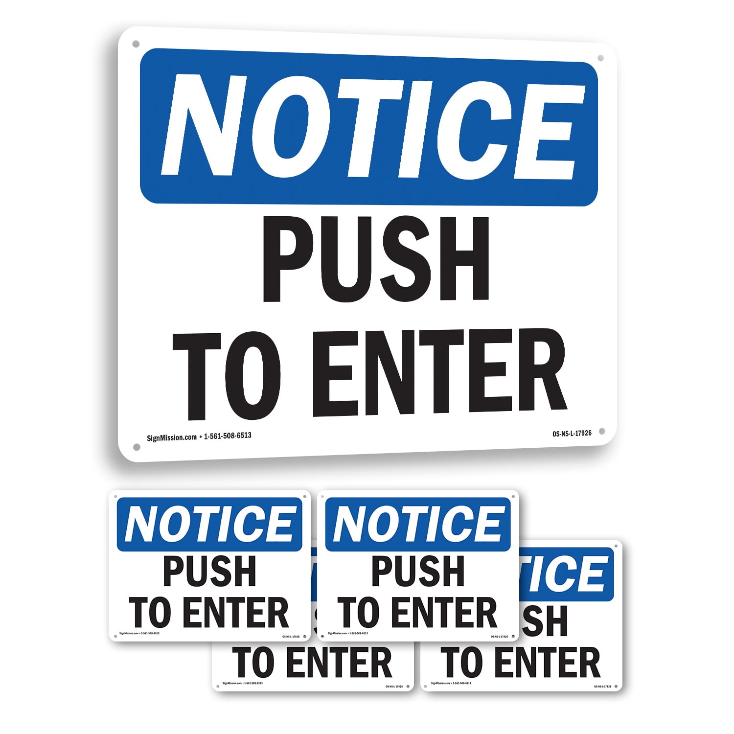 Push To Enter OSHA Notice Rigid Plastic Sign 18 Inch x 12 Inch - 5 Pack ...