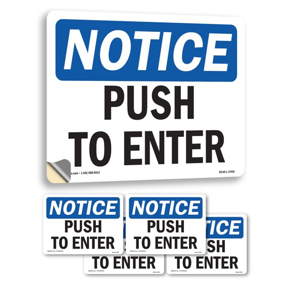 Push To Enter OSHA Notice Vinyl Decal Label 5 Inch x 3.5 Inch - 5 Pack