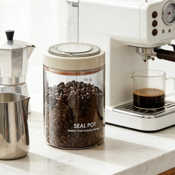 Push-Top Coffee Bean Storage Container with Airtight Lid for Coffee and More Food Fresh and Storage, Clear Borosilicate Glass Coffee Canister (1PC, M)