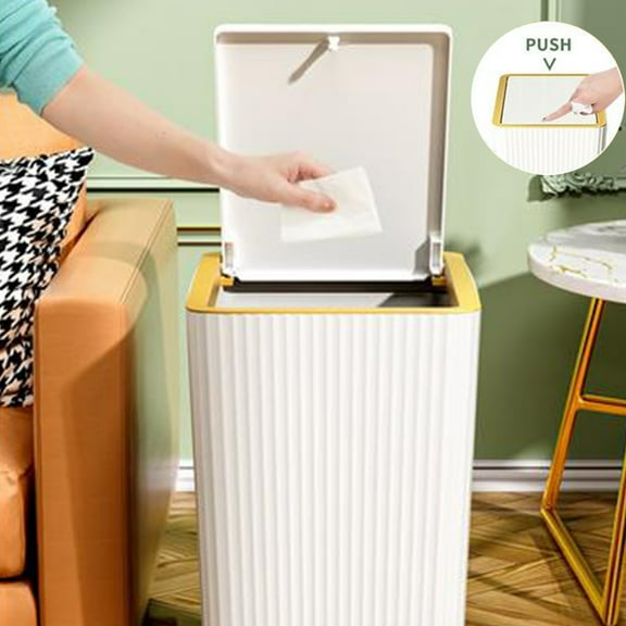 Push Top Trash Can Plastic Wastebasket Household Garbage Bin With Lid Press Cover Container For Bathroom Bedroom Kitchen Office Home Space Saving Easy Clean Storage Basket
