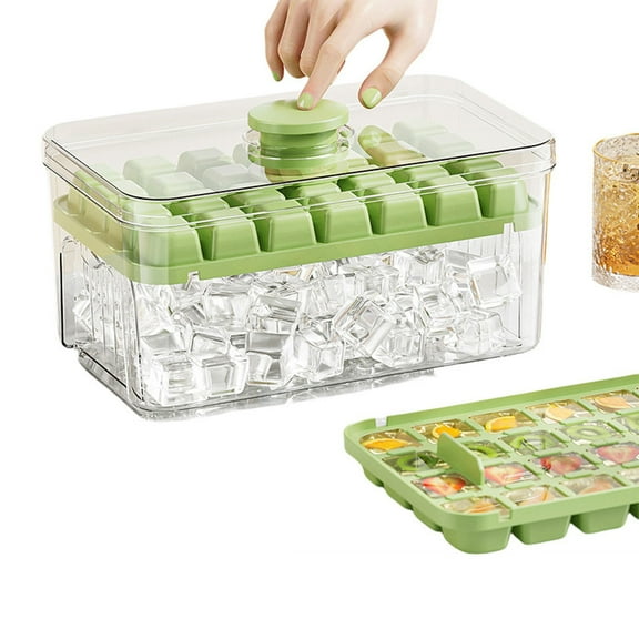 Push Tray, Tray with Lid and Storage Bin for Freezer, Easy Release Silicone Mold with Scoop for Home Kitchen Cocktail Party, BPA-Free